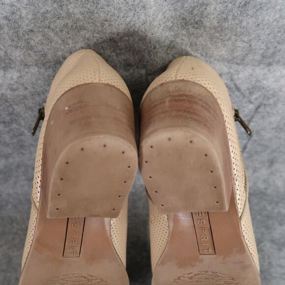 Espirit Shoes Womens 9 Booties Fashion Block Heel Perforated Double Zip Tara Tan - Picture 13 of 15